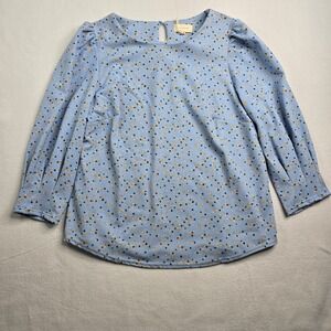 Melloday Women's 1X Blue Polka Dot 3/4 Sleeve Blouse Casual Top